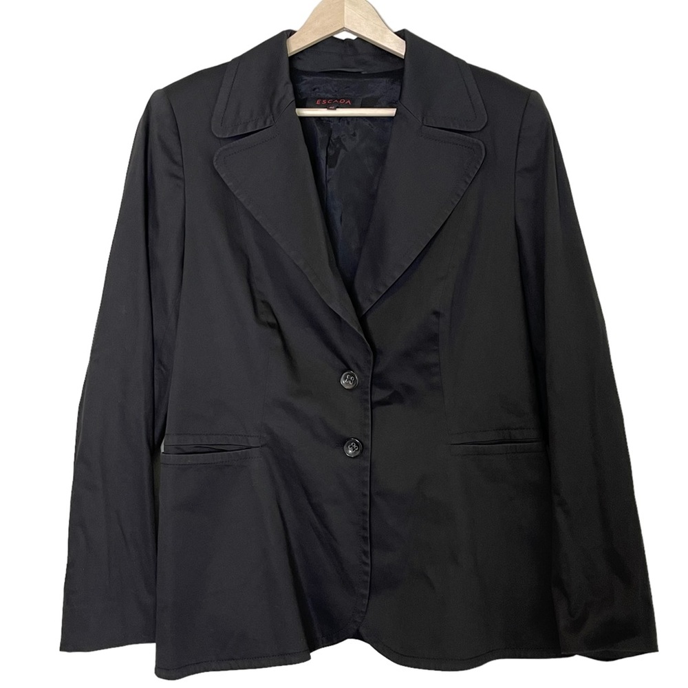 Escada Womens Black Blazer Size 42 Casual Button Closure Cotton Blend Minimalist